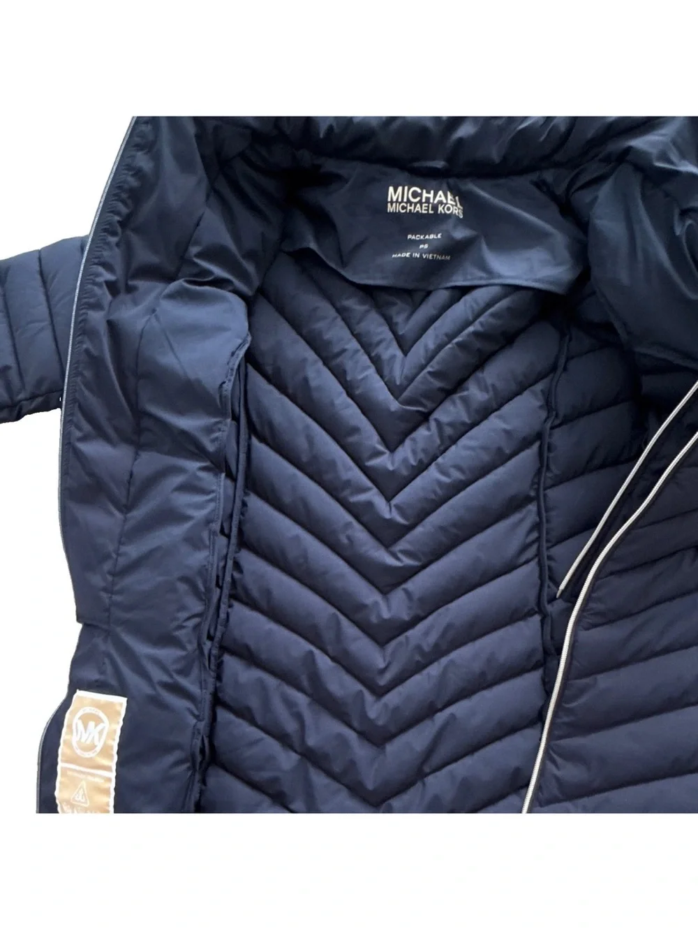 Michael Kors Navy Long Quilted Puffer Coat